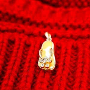Gold flip flop Shoe silver 925 Pendant with Rhinestones